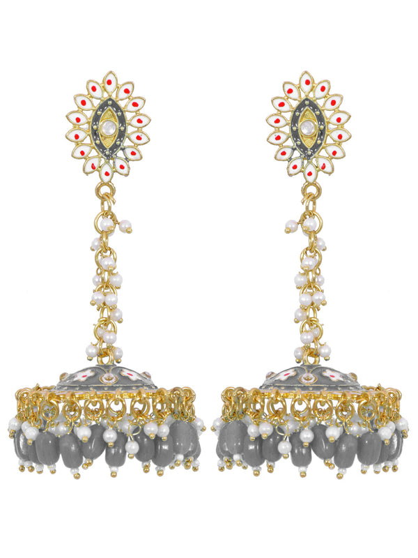 Stylish Partywear Gray Meenakari Jhumki Earrings for Womens by House of Ree - Distacart