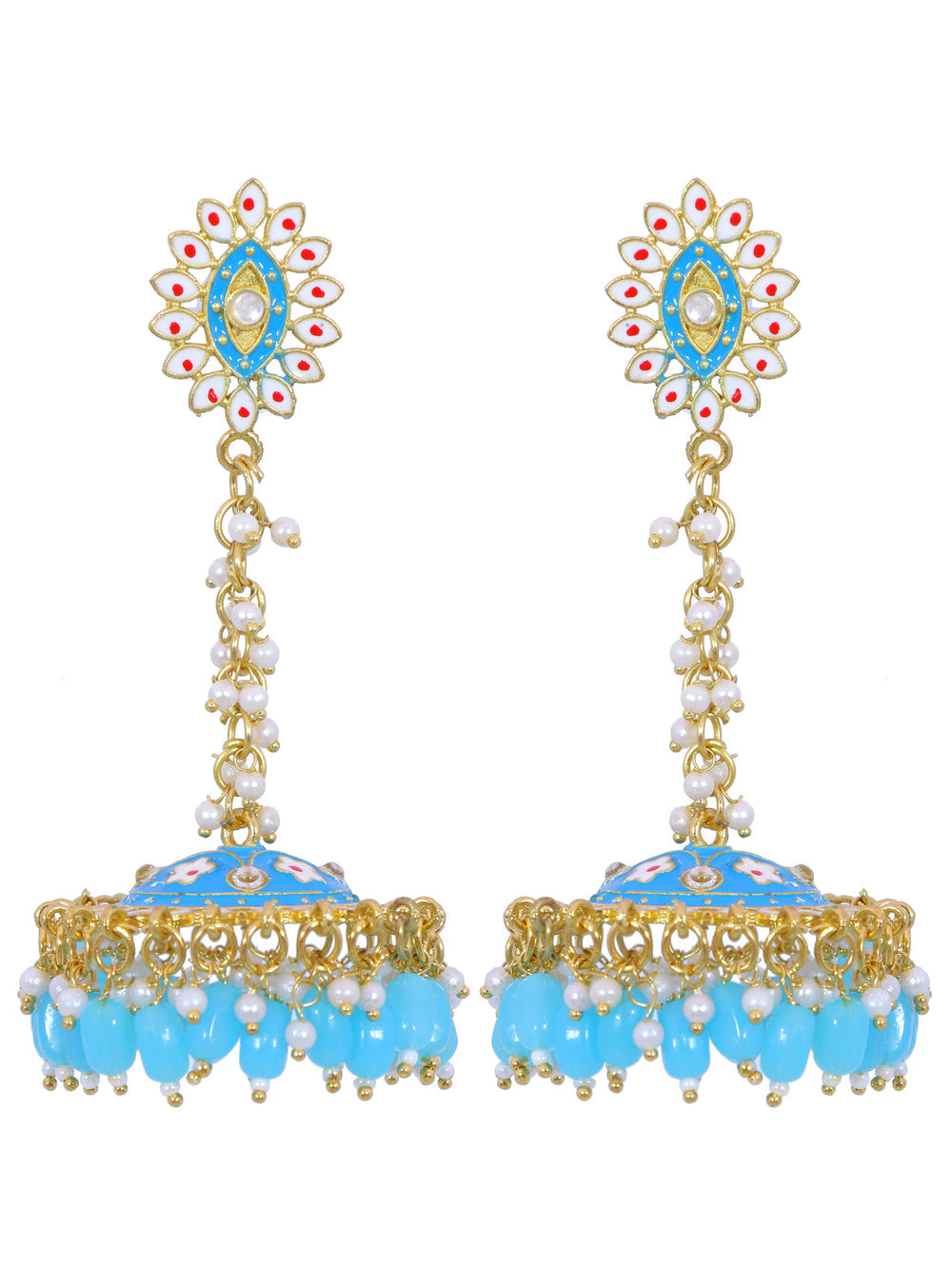 Stylish Partywear Sky Blue Meenakari Jhumki Earrings for Womens by House of Ree - Distacart