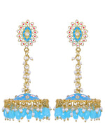 Thumbnail for Stylish Partywear Sky Blue Meenakari Jhumki Earrings for Womens by House of Ree - Distacart