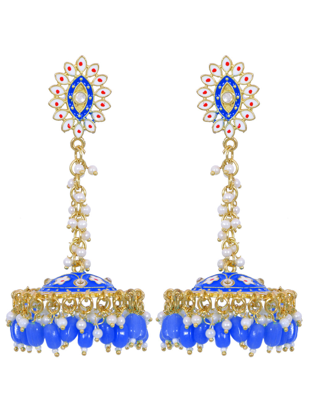 Stylish Partywear Blue Meenakari Jhumki Earrings for Womens by House of Ree - Distacart