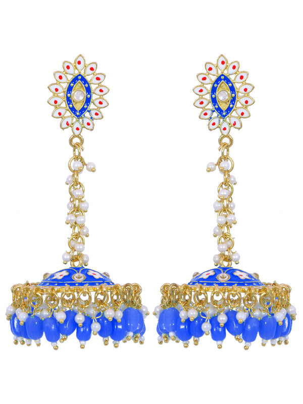 Stylish Partywear Blue Meenakari Jhumki Earrings for Womens by House of Ree - Distacart