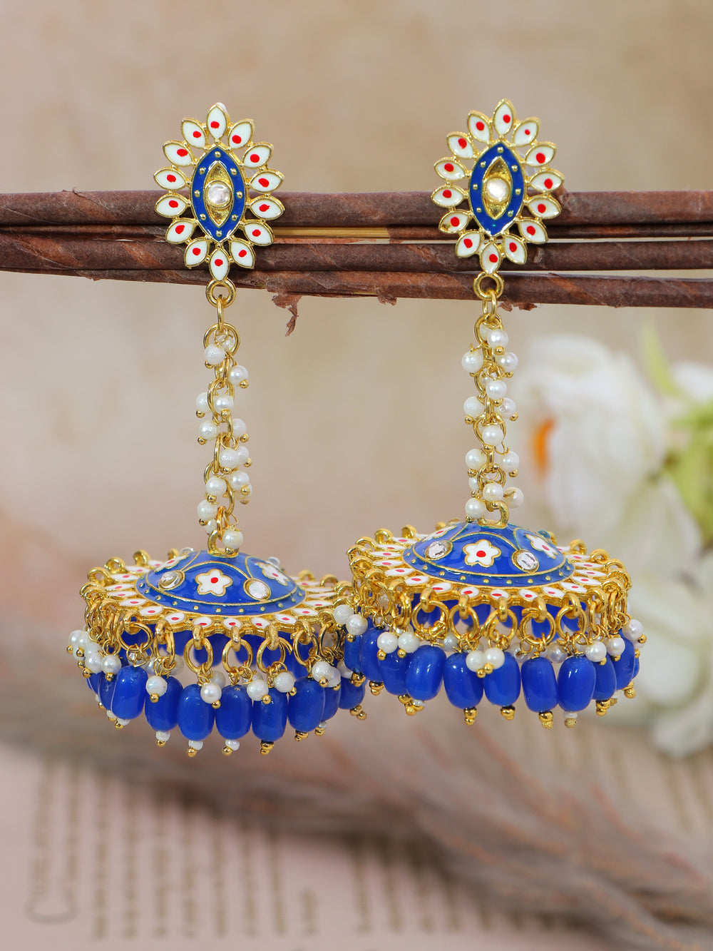 Stylish Partywear Blue Meenakari Jhumki Earrings for Womens by House of Ree - Distacart