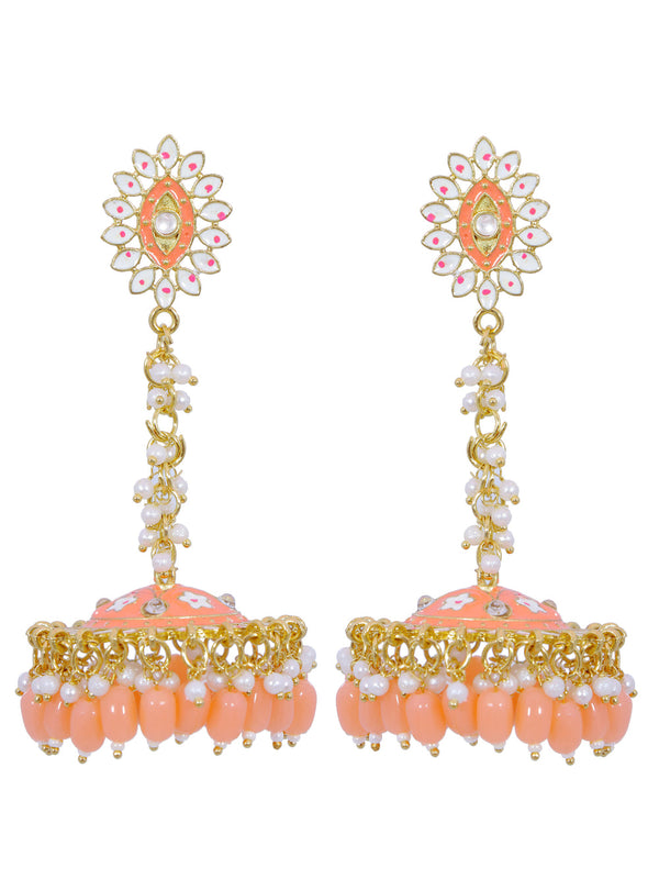 Stylish Partywear Orange Meenakari Jhumki Earrings for Womens by House of Ree - Distacart