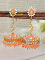 Thumbnail for Stylish Partywear Orange Meenakari Jhumki Earrings for Womens by House of Ree - Distacart