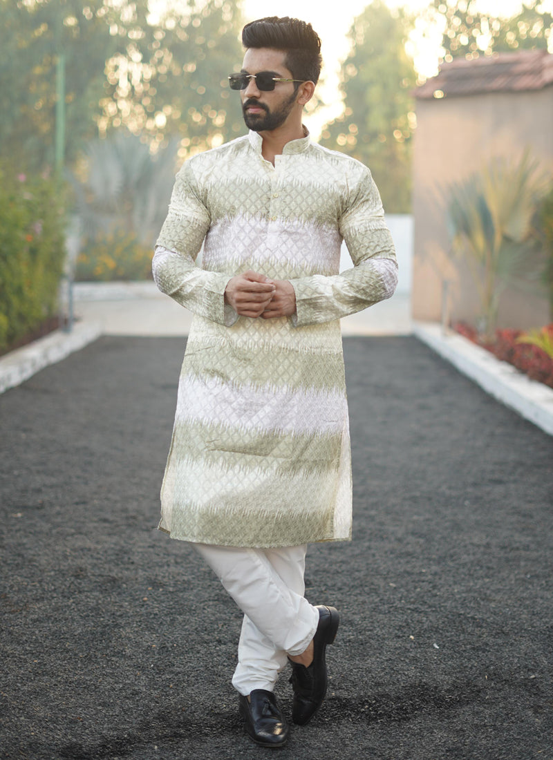 Prazu Fashion Mahendi Cotton Embroidered Shading Print Kurta - Distacart
