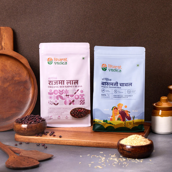 Bharat Vedica Rajma Chawal Delight (Organic Rajma Red 1kg + Organic Basmati Chawal 1kg) - Distacart