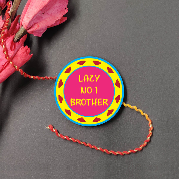 Indianvibez Lazy No 1 Brother Metal Rakhi with Fridge Magnet - Kids Rakhi