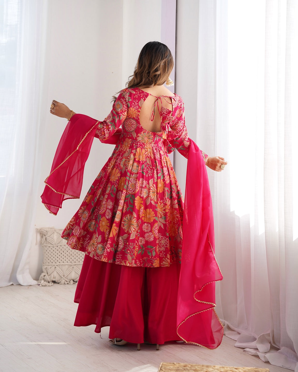 Evanik Rani Pink Pure Romance Silk With Print Kediya With Palazzo Suit - Distacart