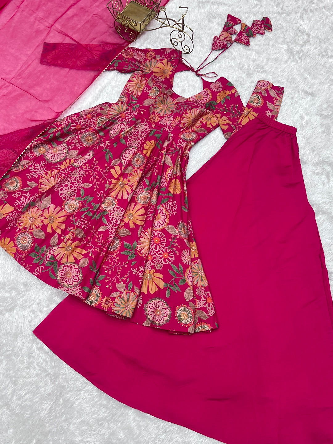 Evanik Rani Pink Pure Romance Silk With Print Kediya With Palazzo Suit