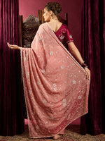 Thumbnail for NOZ2TOZ Women's Chiffon Peach Embroidered Designer Saree With Blouse Piece - Distacart