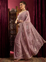Thumbnail for NOZ2TOZ Women's Chiffon Lavender Embroidered Designer Saree With Blouse Piece - Distacart