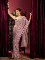 Thumbnail for NOZ2TOZ Women's Chiffon Lavender Embroidered Designer Saree With Blouse Piece - Distacart