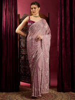 Thumbnail for NOZ2TOZ Women's Chiffon Lavender Embroidered Designer Saree With Blouse Piece - Distacart