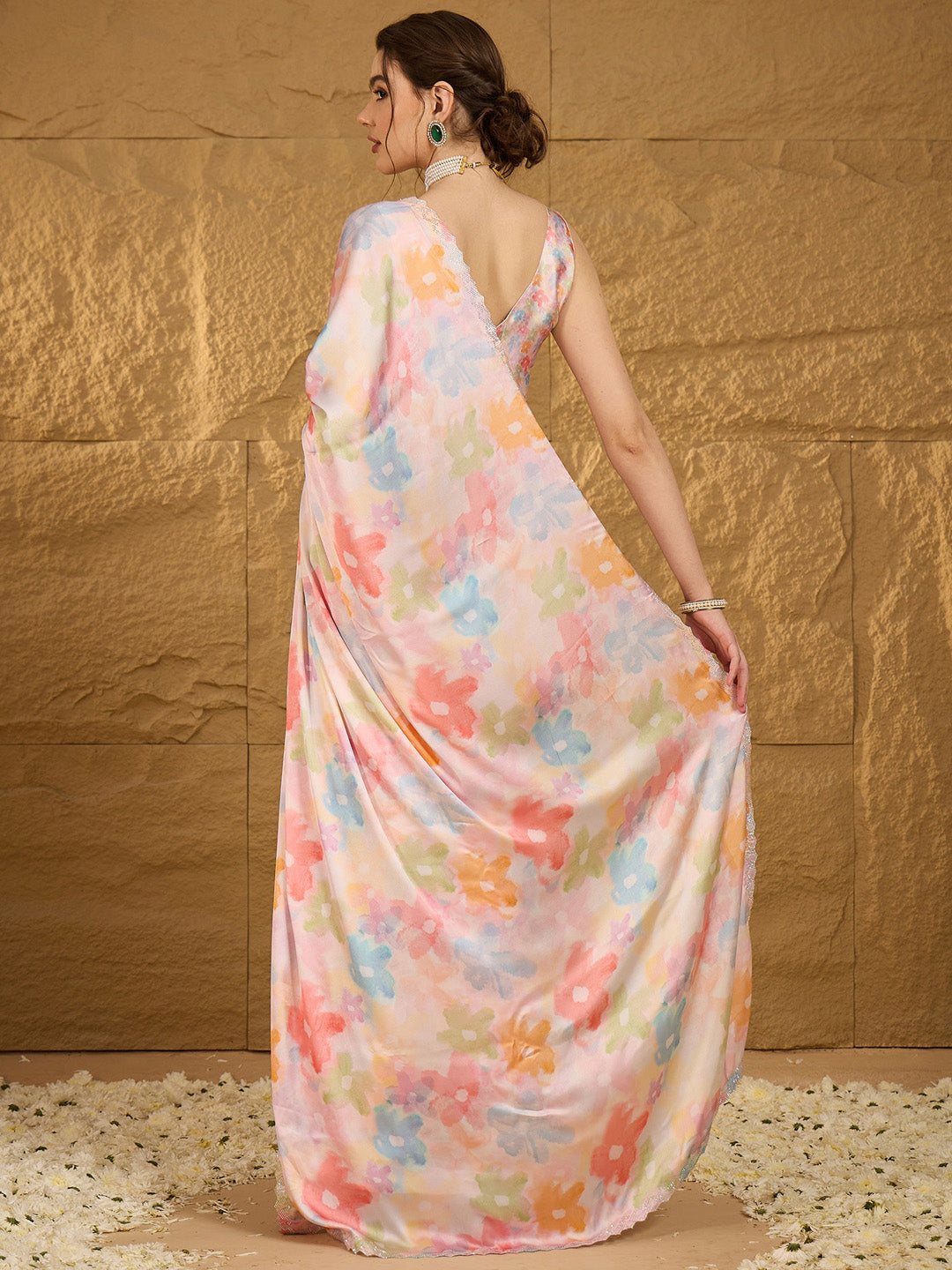 NOZ2TOZ Women's Satin Silk Multi Color Embellished Designer Saree With Blouse Piece - Distacart