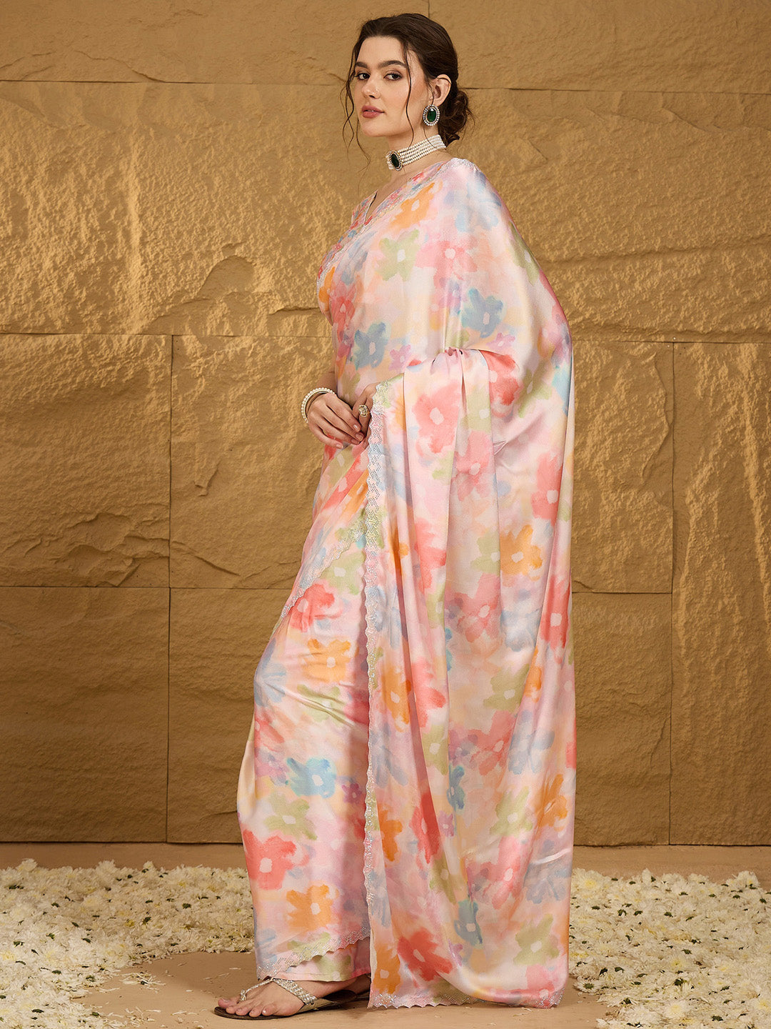 NOZ2TOZ Women's Satin Silk Multi Color Embellished Designer Saree With Blouse Piece - Distacart