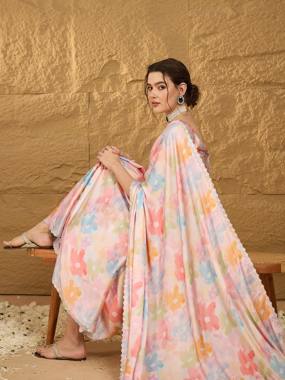 NOZ2TOZ Women's Satin Silk Multi Color Embellished Designer Saree With Blouse Piece - Distacart