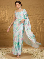 Thumbnail for NOZ2TOZ Women's Satin Silk Light Blue Embellished Designer Saree With Blouse Piece - Distacart