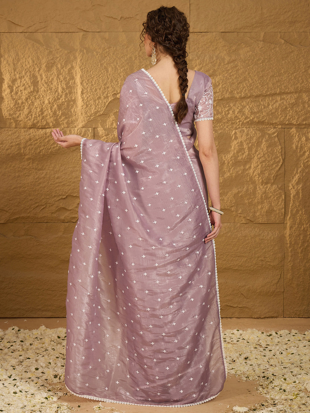 NOZ2TOZ Women's Pure Chiffon Lavender Embellished Designer Saree With Blouse Piece - Distacart