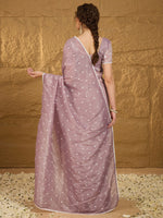 Thumbnail for NOZ2TOZ Women's Pure Chiffon Lavender Embellished Designer Saree With Blouse Piece - Distacart