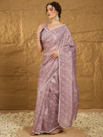 Thumbnail for NOZ2TOZ Women's Pure Chiffon Lavender Embellished Designer Saree With Blouse Piece - Distacart