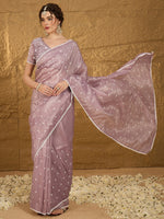 Thumbnail for NOZ2TOZ Women's Pure Chiffon Lavender Embellished Designer Saree With Blouse Piece - Distacart