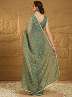 Thumbnail for NOZ2TOZ Women's Pure Chiffon Sea Green Embellished Designer Saree With Blouse Piece - Distacart