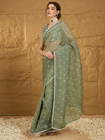 Thumbnail for NOZ2TOZ Women's Pure Chiffon Sea Green Embellished Designer Saree With Blouse Piece - Distacart