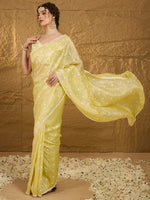 Thumbnail for NOZ2TOZ Women's Pure Chiffon Yellow Embellished Designer Saree With Blouse Piece - Distacart