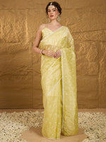 Thumbnail for NOZ2TOZ Women's Pure Chiffon Yellow Embellished Designer Saree With Blouse Piece - Distacart