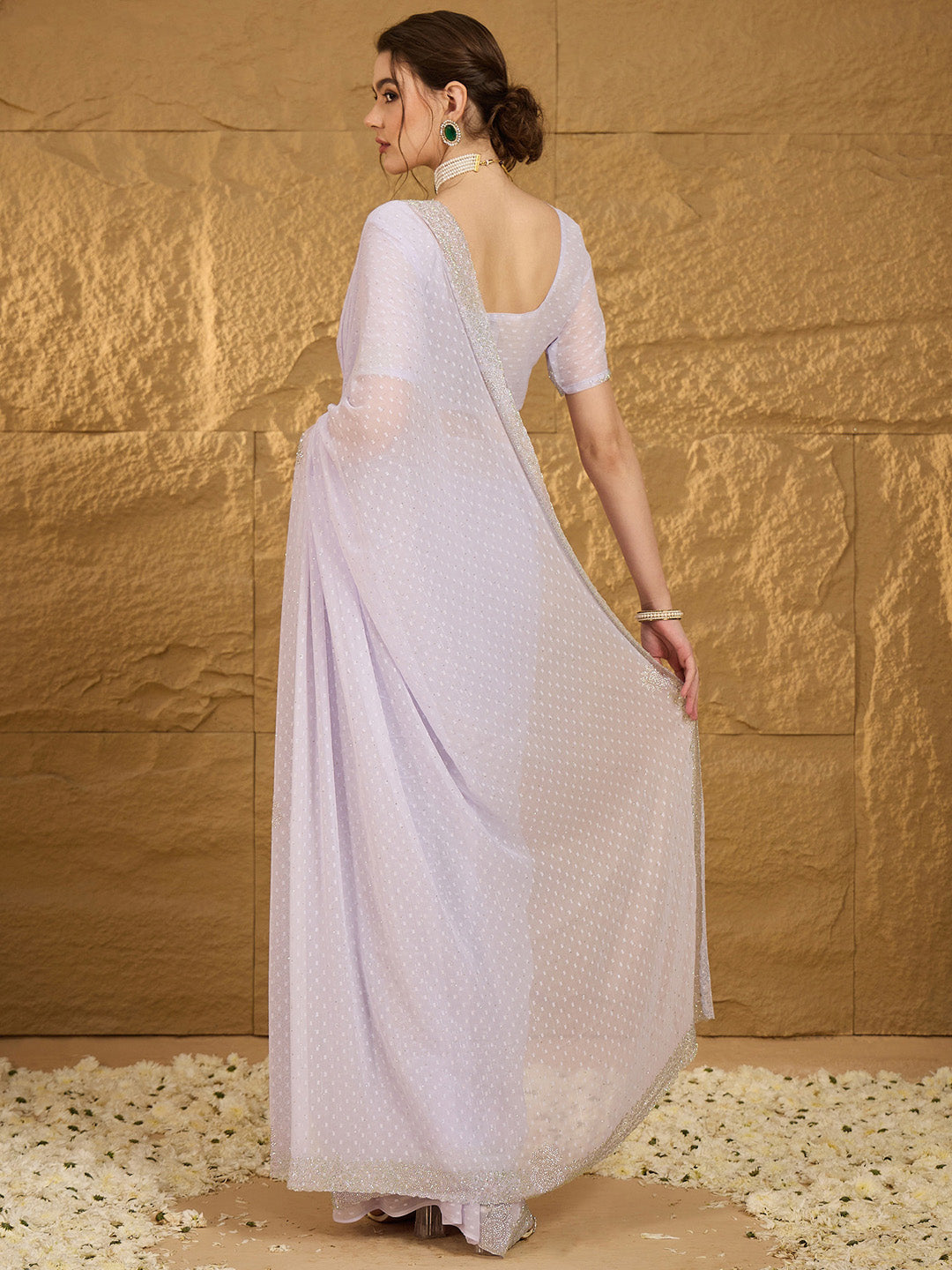 NOZ2TOZ Women's Chiffon Lavender Embellished Designer Saree With Blouse Piece - Distacart