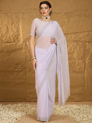 NOZ2TOZ Women's Chiffon Lavender Embellished Designer Saree With Blouse Piece - Distacart