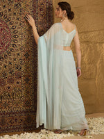 Thumbnail for NOZ2TOZ Women's Chiffon Light Blue Embellished Designer Saree With Blouse Piece - Distacart