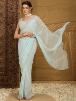 Thumbnail for NOZ2TOZ Women's Chiffon Light Blue Embellished Designer Saree With Blouse Piece - Distacart