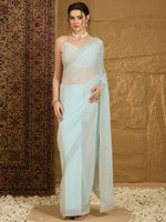 Thumbnail for NOZ2TOZ Women's Chiffon Light Blue Embellished Designer Saree With Blouse Piece - Distacart
