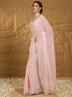 Thumbnail for NOZ2TOZ Women's Chiffon Pink Embellished Designer Saree With Blouse Piece - Distacart