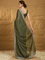 Thumbnail for NOZ2TOZ Women's Chiffon Olive Embroidered Designer Saree With Blouse Piece - Distacart