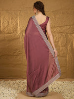 Thumbnail for NOZ2TOZ Women's Chiffon Burgundy Embroidered Designer Saree With Blouse Piece - Distacart