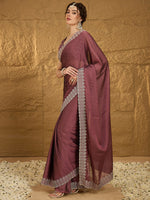 Thumbnail for NOZ2TOZ Women's Chiffon Burgundy Embroidered Designer Saree With Blouse Piece - Distacart