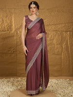 Thumbnail for NOZ2TOZ Women's Chiffon Burgundy Embroidered Designer Saree With Blouse Piece - Distacart