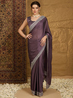 Thumbnail for NOZ2TOZ Women's Chiffon Violet Embroidered Designer Saree With Blouse Piece - Distacart