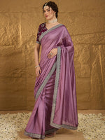 Thumbnail for NOZ2TOZ Women's Vichitra Silk Mauve Embroidered Designer Saree With Blouse Piece - Distacart