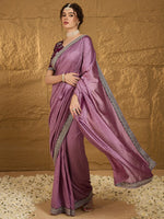 Thumbnail for NOZ2TOZ Women's Vichitra Silk Mauve Embroidered Designer Saree With Blouse Piece - Distacart