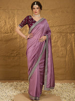 Thumbnail for NOZ2TOZ Women's Vichitra Silk Mauve Embroidered Designer Saree With Blouse Piece - Distacart