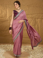 Thumbnail for NOZ2TOZ Women's Vichitra Silk Mauve Embroidered Designer Saree With Blouse Piece - Distacart