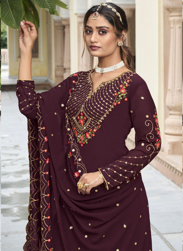 Vegaa Fashion Violet Georgette Embroidery Designer Sharara Suit