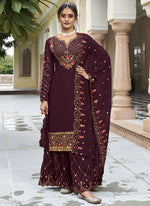 Thumbnail for Vegaa Fashion Violet Georgette Embroidery Designer Sharara Suit