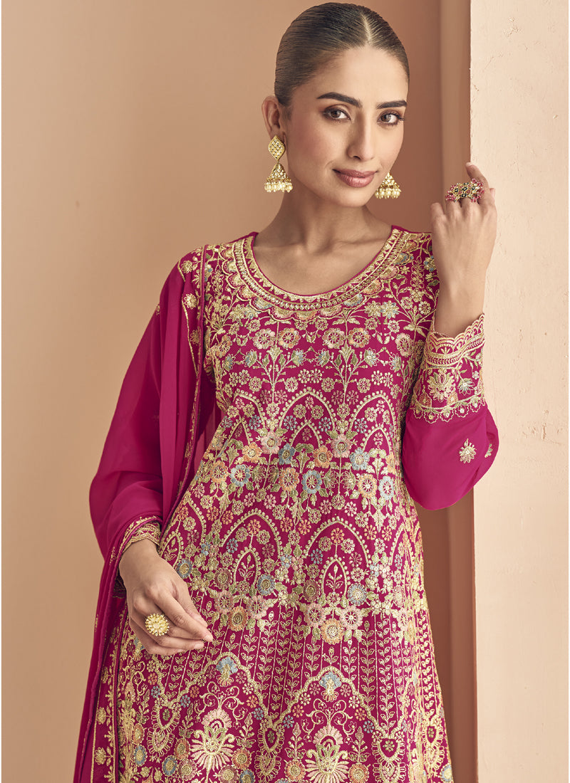 Vegaa Fashion Pink Georgette Embroidered Designer Palazzo Suit