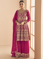 Thumbnail for Vegaa Fashion Pink Georgette Embroidered Designer Palazzo Suit