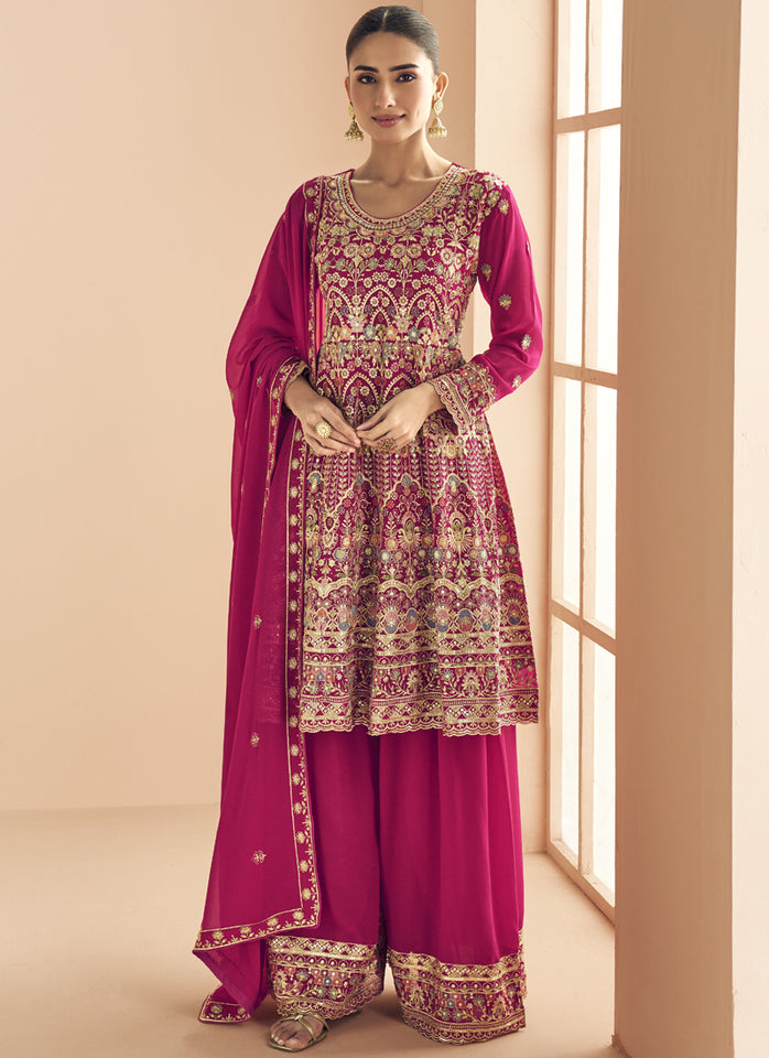 Buy Vegaa Fashion Pink Georgette Embroidered Designer Palazzo Suit