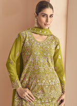 Thumbnail for Vegaa Fashion Mehendi Georgette Embroidered Designer Palazzo Suit